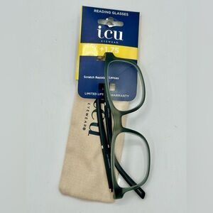 ICU Eyewear BOLTON Reading Glasses +1.75 w/ Case Muted Green Gray New